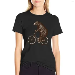 Women's Polos Bear On Bike T-Shirt Korean Fashion Funny T Shirt Animal Print For Girls Dress Women Long