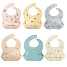 Bibs Burp Cloths Waterproof soft baby silicone bib cute cartoon print for children girls boys adjustable children bib baby lunch feeding items d240522