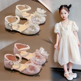 Casual Shoes 2024 Summer Girl's Sandals Water Diamond Butterfly Pearl Soft Sole Princess Children's Female