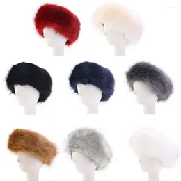 Berets Fashion Winter Warm Wide Headband Elastic Outdoor Ski Hats Furry Ear Warmer Soft Earmuff For Women