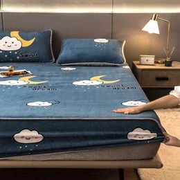 Bedding sets Printed Flannel Bed Sheet for Single Double Breathable NoiselessSoft Warm Plush Sheets with 11.8 Deep Pocket6 Colors H240521 J3D1