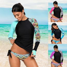 Women's Swimwear Plus Size Two Piece Swimsuit Women Print Rash Guard S-3XL Long Sleeve Surfing Suit Shorts Bathing Suits Pad Beachwear