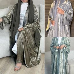 Ethnic Clothing Eid Satin Open Kimono Dubai Modest Dresses Batwing Abaya Islamic Muslim Kaftan Cardigan For Women Robe Femme Musulmane
