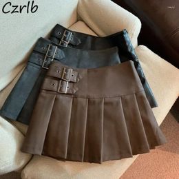 Skirts PU Pleated Women Mini High Waist Vintage Streetwear Chic Y2k Girls Tender Autumn Fashion Jupe Sweet Classic All-match