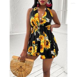 Casual Dresses 2024 Summer Women's Sunflower V-neck Open Back Dress Female & Lady Sexy
