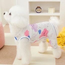 Dog Apparel Cat Print Mesh Jumpsuit Summer Clothes Mosquito Prevention Pajamas 4-Legs Hoodie Onesie Clothing For Small Dogs Boys Girls#L