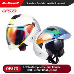 Motorcycle Helmets LS2 Of573 Men Women Couple Dual Lens Open Face Helmet Casque Moto Casco ECE Certification