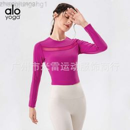 Desginer Aloe Yoga Top Alotop Autumn/winter Naked Breathable Mesh Collar Dress Fitness Long Sleeved Running T-shirt Sports Tight for Women