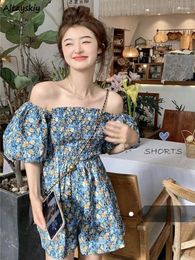 Casual Dresses Slash Neck Women Floral Vacation A-line Mini Sleeve Korean Style Students Summer Princess Fashion Ulzzang