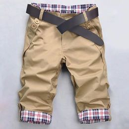 Summer Men Shorts Color Block Plaid Surf Board Shorts Beachwear Trousers Korean Style Pockets Casual Slim Fit Short Jeans 240515