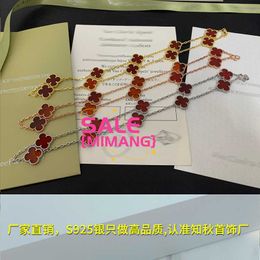 Original 1to1 Van C-A High version S925 Silver Natural Fritillaria Necklace Red Agate Ten Flower Lucky Four Leaf Grass 10 Collar Chain SRE5