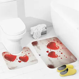 Bath Mats Bathroom Rugs Sets 2 Piece Romantic Love's Absorbent U-Shaped Contour Toilet Rug