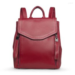 Backpack Style Famous Design Female Shoulder Bag Cowhide Leather College Leisure Knapsack First Layer Ladies Rucksack