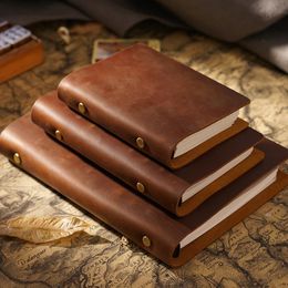 Retro Real Cow Leather Cover Notebook 96 Papers Small Medium Big Size Note Book DIY Diary Handmade Notepad Office School Gift 240509