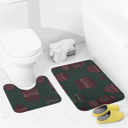 Bath Mats Bathroom Rugs Sets 2 Piece Gift Box Pattern Absorbent U-Shaped Contour Toilet Rug