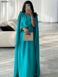 Ethnic Clothing Siskakia Fashion Satin Casual Muslim Dresses For Female Islam Modest Super Long Sleeve Abayas Moroccan Saudi Kaftan