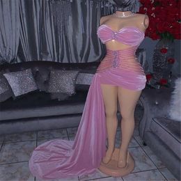 Pink Beaded Black Girls Prom Dresses 2021 High Split Zipper Birthday Party Gowns Custom Made Plus Size 235S