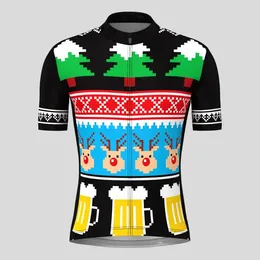 Racing Jackets Ugly Sweater Beer Reindeer Cycling Jersey Short Sleeve Bike Shirt Bicycle Wear Mountain Road Clothes Breathable MTB Clothing