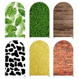 Grass Leaves Wood Grain Theme Party Balloon Arch Background Covers Customised Design Decoration Elastic Fabric Arch Backdrop 240522