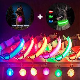 Dog Collars Leashes Usb Charging Glowing Collar With Pendant Detachable Luxury Led Light Bright For Small Dogs Cat Night Safety Wholesale H240522