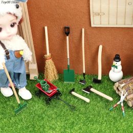 New 1Set 1:12 Dollhouse Miniature Farm Tool Ax Shovel Pull Cart Broom Boots Watering Can Garden Decor Toy Doll House Accessories