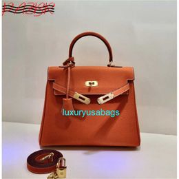 Genuine Leather Handbag Ky Shoulder Bags 2024 New Genuine Leather Womens Bag Head Layer Cowhide Litchi Pattern Bag 28cm High End Atmosphere Hawith logo HBHB