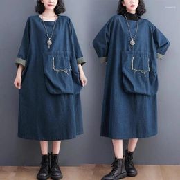 Casual Dresses Vintage Denim Dress Autumn 2024 Trendy Long Sleeve Loose Large Size Women's Simple Baggy Clothing Z2572