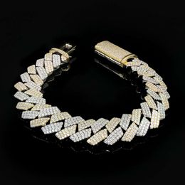 Sier/14K Gold 6Mm/12Mm/13Mm VVS D Colour Hand Set Iced Moissanite Prong Hip Hop Cuban Link Chain Custom Bracelet