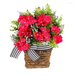 Decorative Flowers Front Door Wreath Hanging Basket Decoration Red Hydrangea Summer Decor