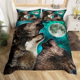 Bedding sets Galaxy Wolf Duvet Cover Set Full Size for Boys Girls Head Printed Cove 1 Quilt 2 cases H240521 V8SI