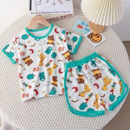 Clothing Sets 2024 Boys Summer Thin Clothes Kids Cute Cartoon Print Short Sleeve T-shirt Tops Shorts Toddler Baby Pyjamas Homewear