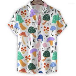 Men's Casual Shirts Cartoon Painting 3d Print Mushroom Shirt Men Summer Hawaiian Beach Oversized Short Sleeves Tops Lapel Aloha Blouse