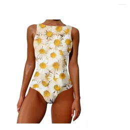 Women's Swimwear One Piece Sexy Bra Swimsuit Kwaii Chrysanthemum Flower Pattern Printed Casual Beach Swimming Sportswear Women Clothing