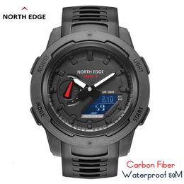 NORTH EDGE Mars 3 Mens Military Watch Digital Carbon Fibre Case For Man Waterproof 50M Sports Watches World Time LED Wristwatch 240517