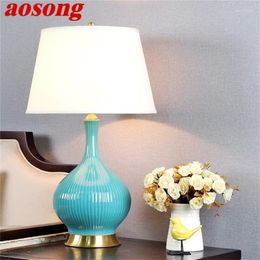 Table Lamps AOSONG Ceramic Lamp Copper Contemporary Luxury Pale Blue Desk Light LED For Home Bedsides