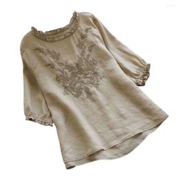 Women's Polos Ele-choices Women Autumn Embroidery Half Sleeve Casual Blouse Female O-neck Lace Decor Top Ladies Clothing For Daily&Work