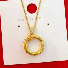 Pendant Necklaces 9999 True Gold 24K Diamond Dragon and Peace Buckle Pendant Zodiac Animal Year Pendant AU750 Womens Necklace d240522