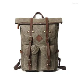 Backpack Men Waterproof Travel Wax Canvas With Leather Outdoor Female And Male Laptop Bag