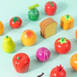 Simulation Kitchen Pretend Play Toy Magnetic Wooden Cutting Fruits Vegetables Classic Game Montessori Educational Toys For Kids