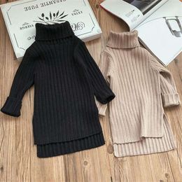 Toddler Girl Spring Dress 2023 Winter Sweater Solid Color Baby Girls Turtleneck Clothes 2-7Y Little Knitting L2405 L2405