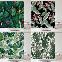 Shower Curtains Tropical Plant Leaves Curtain 3d Print Bathroom Polyester Bath Room Decor Washable With Hooks