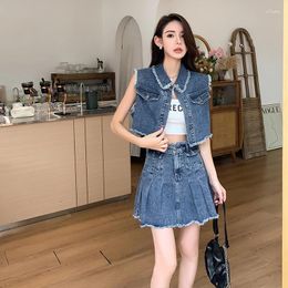 Work Dresses Women Fashion Denim Vest Skirts Set 2024 Spring Autumn Female Casual Two Piece Suit