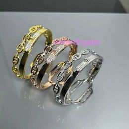 10A Top Edition Hrms Designer Cowhide Fashionable Unisex Bracelet V Gold New Pig Nose Bracelet for Women Small and Popular Full of Diamond Silver Light Luxury Ex