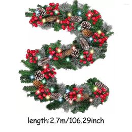 Decorative Flowers 2024 LED Christmas Wreath Decoration Rattan Green Artificial Xmas Tree Banner Garland Fast Delivery