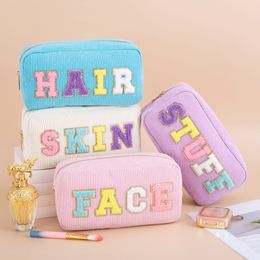 Storage Bags Women Girls Travel Corduroy Chenille Letters Skincare Face Hair Stuff Makeup Cosmetic Bag For Daily Use Drop Delivery Ot5Z4