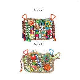 Other Bird Supplies Foraging Wall Toys Activity Toy Colorful Chewing Parrot Rattan Woven Mat For Macaws Budgie Parakeet