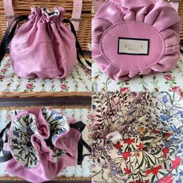 Brand Cosmetic Bags Organizer Lovely Purple Fragmented flowers drawstring luxury designer makeup bags make up beauty cases lipstick perfume case