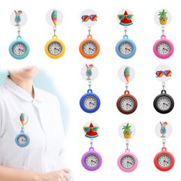 Other Clocks Accessories Fluorescent Bikini 5 Clip Pocket Watches Pattern Design Nurse Watch Retractable Badge Reel Hanging Quartz Fob Otxiu