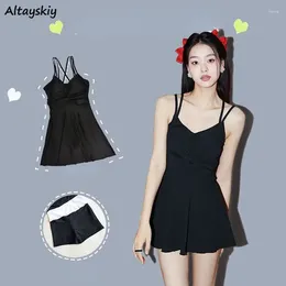 Cover-ups Women Backless Sweet Summer Beach Style Folds Design Ins Fashion Holiday Students Black Swimwear Conservative