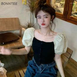 Women's Blouses Shirts Women Vintage Temperament Patchwork Female Puff Sleeve Streetwear Casual Summer Korean Style Slim Mature Tops